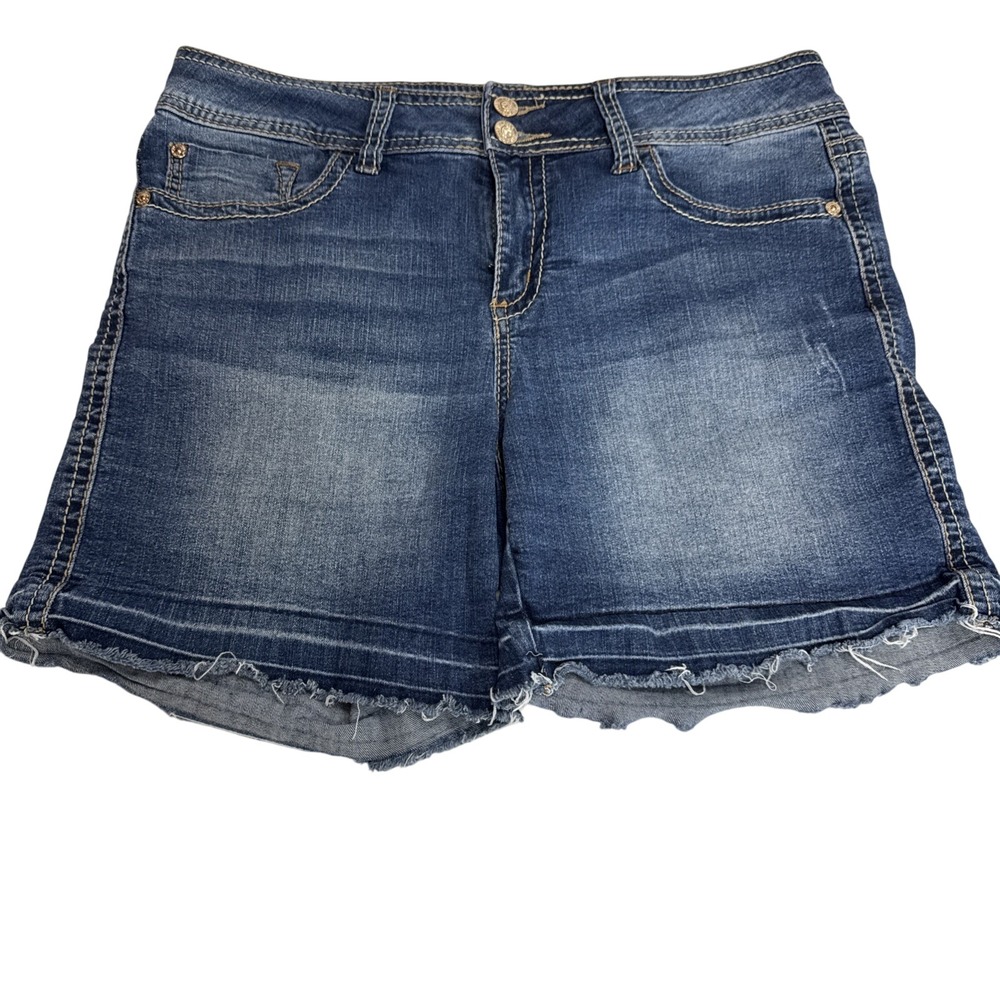 Seven 7 Jeans‎ Denim Shorts Blue Frayed Hem Rhinestone Accents Women's Size 12